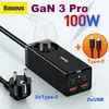 Мережевий зарядний пристрій Baseus GaN3 Pro 100W з розеткою + кабель Type-C 100W (CCGAN100-1ACE)