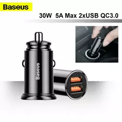 Автомобільний швидкий зарядний пристрій Baseus Square Metal QC 3.0 30W 2USB 5A в прикурювач Black