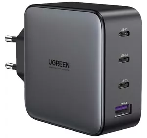 Швидкий мережевий зарядний пристрій Ugreen GaN Fast Charger 100W 3 Type-C + USB Type A PD 3.0 QC4.0  Black